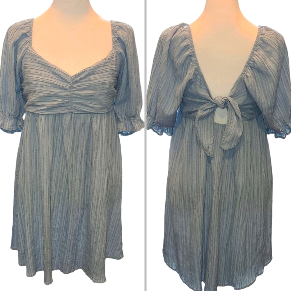 Lush Sz L Whimsical Blue Cottagecore Mini Dress Bohemian Flowy Chic Fairycore